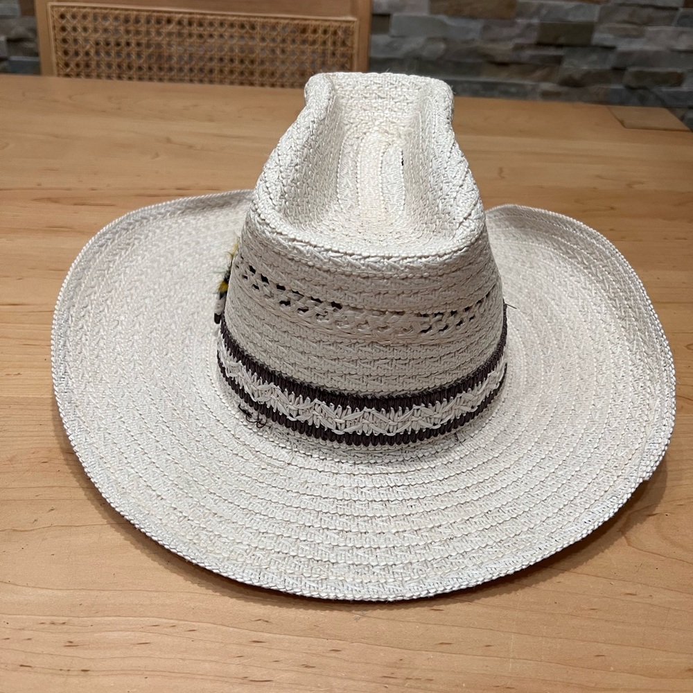 Cream Woven Hat with Black Accents